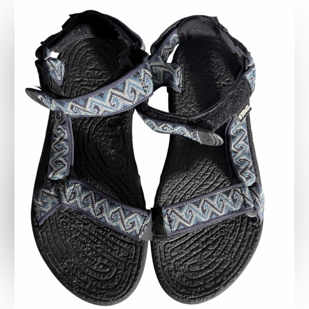 Teva Women's Black Sandals with Blue-Geometric Straps